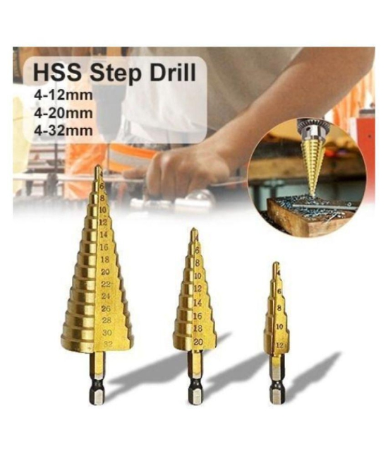 SHB 3X Large HSS Steel Step Cone Drill Bit Set Hole Cutter (4-32, 4-20, 4-12mm)