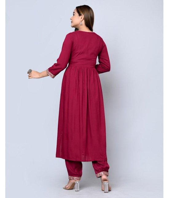 MAUKA - Maroon Nayra Rayon Women's Stitched Salwar Suit ( Pack of 1 ) - None