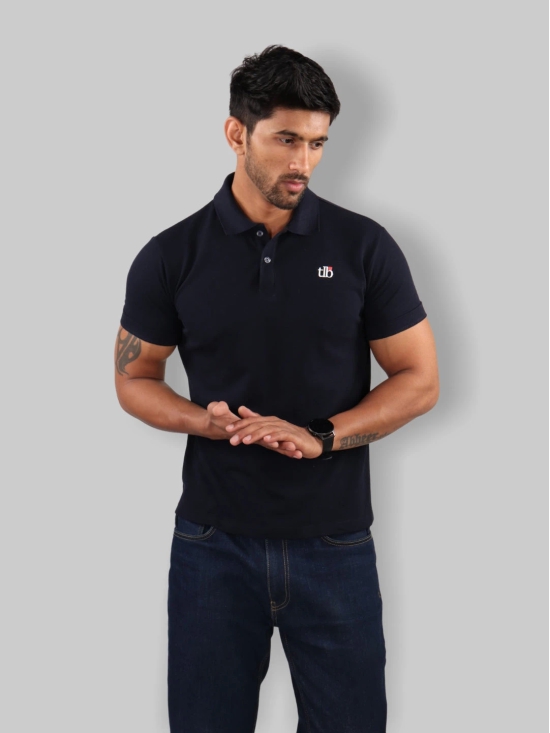 Men Navy Blue Polo Neck T-Shirt-M / Navy Blue