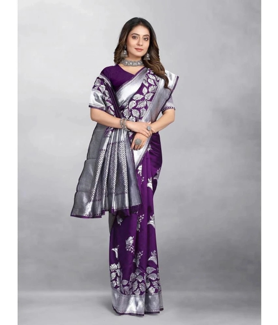 Gazal Fashions - Purple Banarasi Silk Saree With Blouse Piece ( Pack of 1 ) - Purple