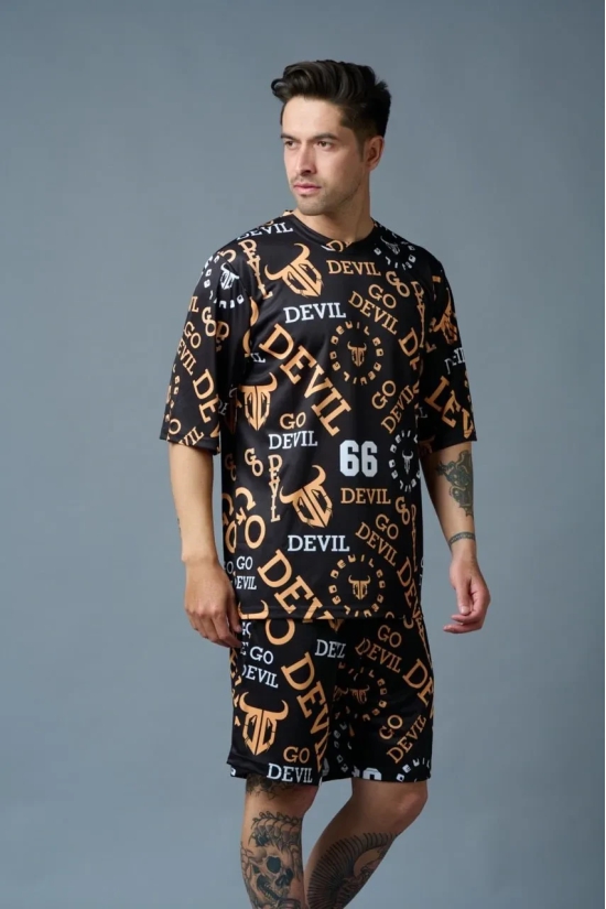 Go Devil 66 (in Musturd) All over Printed Black Polyester Co-ord Set for Men 4XL