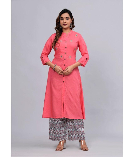 MAUKA Rayon Embroidered Kurti With Palazzo Womens Stitched Salwar Suit - Pink ( Pack of 1 ) - None