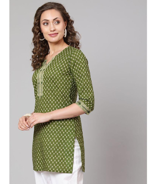 Antaran Cotton Printed Straight Womens Kurti - Green ( Pack of 1 ) - None