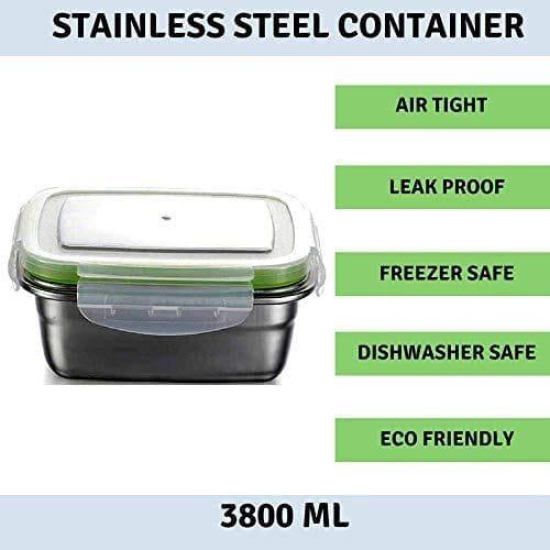 Femora Lunch Box High Steel Rectangle Heavy Duty Airtight Leakproof Unbreakable Storage Container with Lock Lid, Lunch Box for Office-College-School, Lunch Box - 3800 ml/gm - Steel Container for Kitchen, Safe - Vegetable, Fruits, Sweets