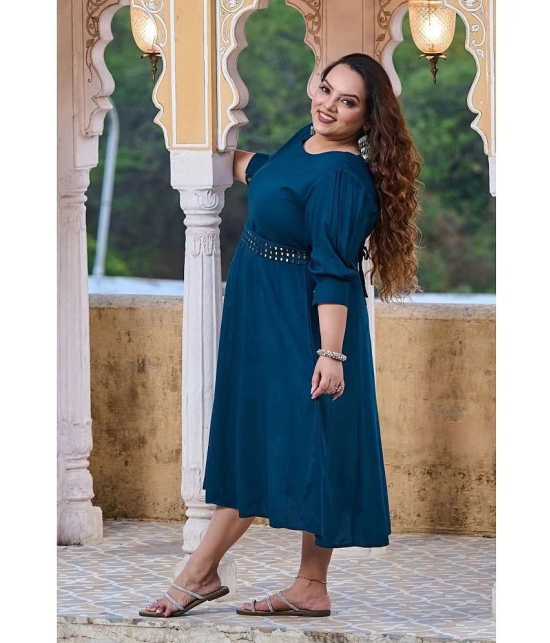 PrettyPlus by Desinoor.com Rayon Solid Midi Womens Fit & Flare Dress - Teal ( Pack of 1 ) - None