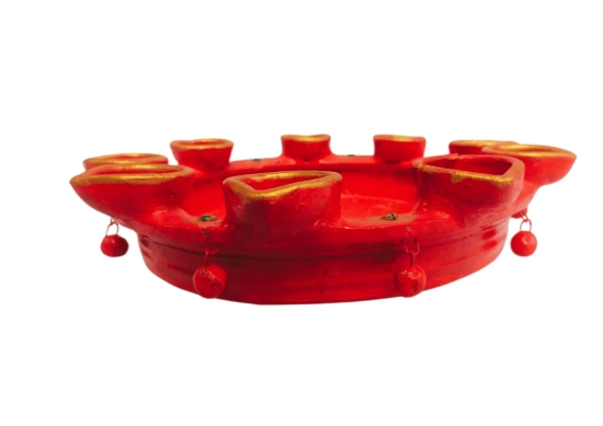 Handmade Red Clay Diwali Diya Set - Decorative Items