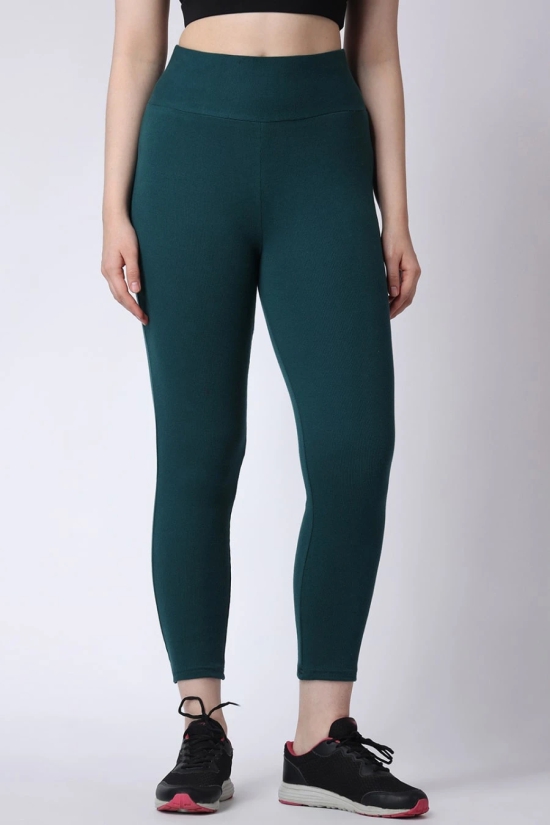 Womens Green Rib Knit Leggings-XL / Green