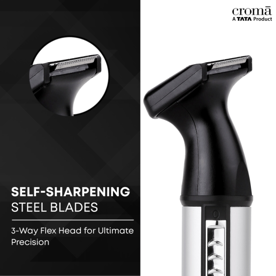 Croma 4-in-1 Rechargeable Cordless Grooming Kit for Nose, Ear, Eyebrow, Beard & Moustache for Men & Women (40min Runtime, Water Resistant, Black)