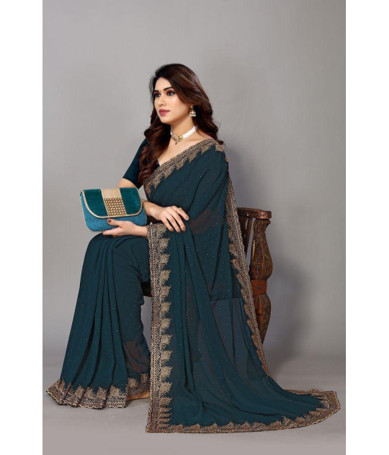 Rangita Georgette Embellished Saree With Blouse Piece - Teal ( Pack of 1 ) - Teal