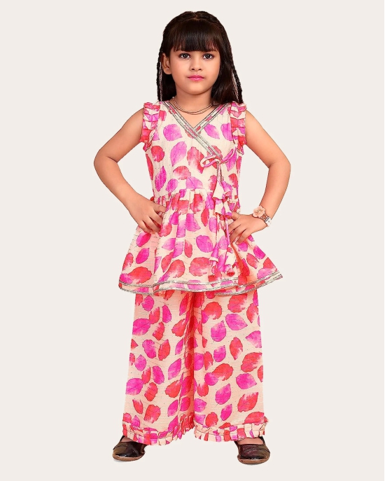 Girls Ethnic Readymade Suit Sleeveless Top Kurta with Palazzo Pant Traditional Clothing Set for Kids-Pink / 6 Years-7 Years