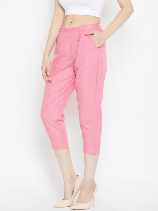 Women Pink Textured Cigarette Trousers