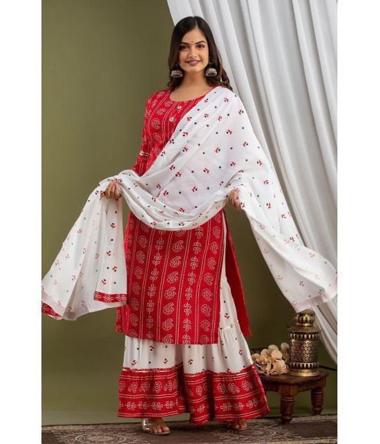 Lee Moda - Red Straight Rayon Women's Stitched Salwar Suit ( Pack of 1 ) - M