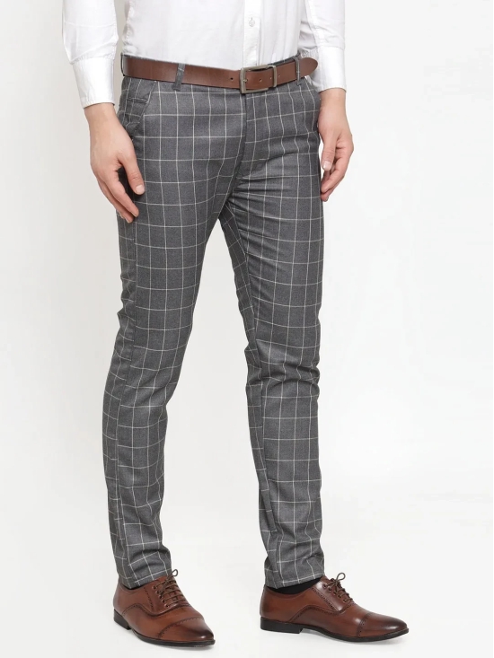 Indian Needle Men's Grey Checked Formal Trousers-30 / Grey