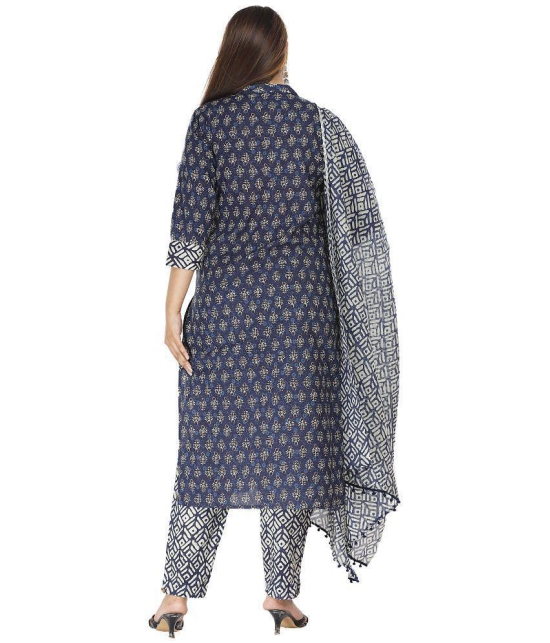 HIGHLIGHT FASHION EXPORT Navy Cotton Kurti With Pants - Stitched Suit Single - None