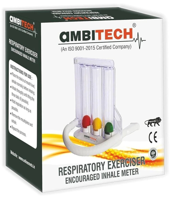 AmbiTech Respiratory 3 Ball Lung Exerciser, Spirometer, Pack of 1, White