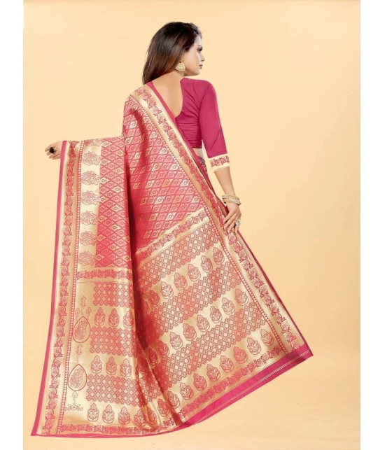 Gazal Fashions - Pink Banarasi Silk Saree With Blouse Piece ( Pack of 1 ) - Pink