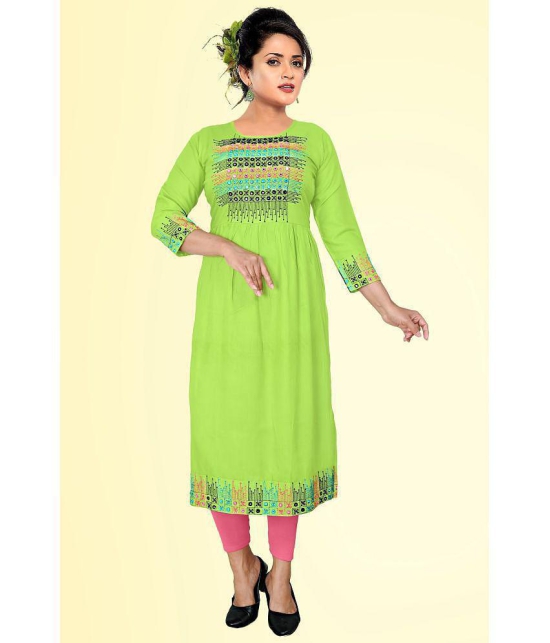 haya fashion - Lime Green Rayon Women's Straight Kurti ( Pack of 1 ) - None