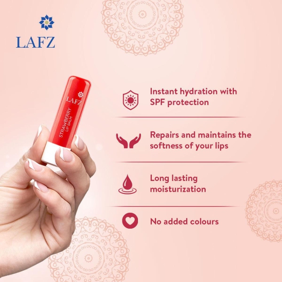 LAFZ Strawberry Lip Balm Enriched With Vitamin E And Jojoba Oil Repairs Chapped Lips & Moisturizes With Spf - Halal Certified, 100% Vegetarian9g (Pack of 2)