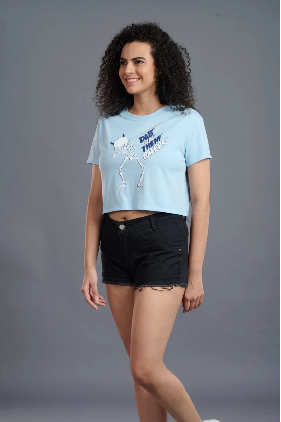 Skeleton Printed Sky Blue Crop Top for Women XXL