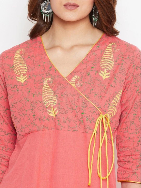 Women Peach-Coloured & begonia Ethnic Motifs Embroidered Thread Work Kurta