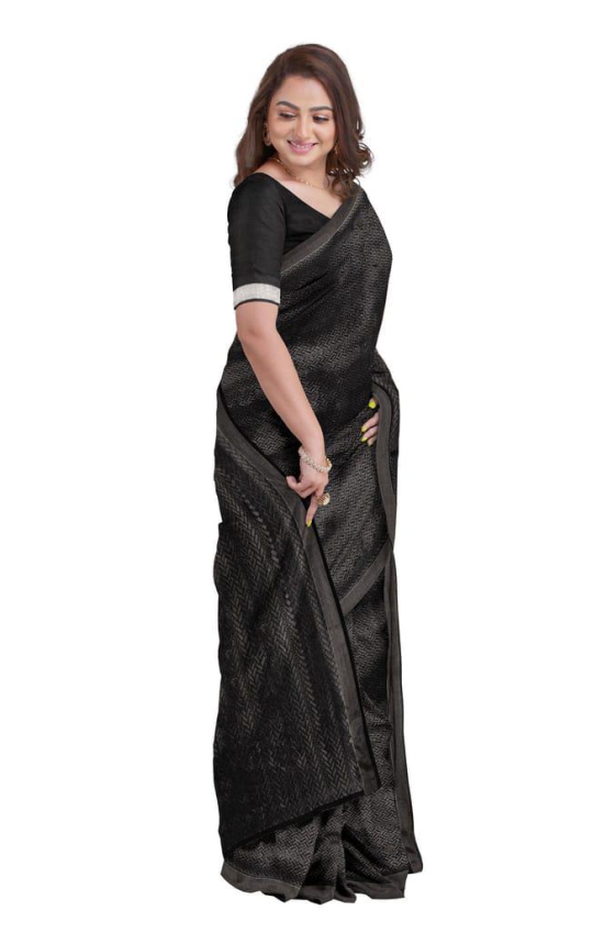 Handwoven Zari Silk Saree with Tassel - Black