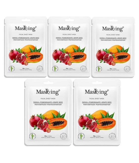 Masking Papaya, Pomegranate & Grape Seed Bamboo Face Sheet Mask 100 ml Pack of 5