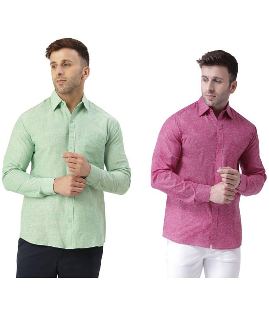 KLOSET By RIAG 100% Cotton Regular Fit Self Design Full Sleeves Men's Casual Shirt - Magenta ( Pack of 2 ) - None