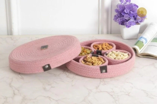 Cotton Rope Dry Fruit Tray Set-Pink