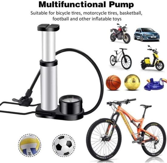 URBAN CREW Portable Mini Bike Pump/Cycle Foot Pump Foot Activated with Pressure Gauge Floor Bicycle Bikes Pump & Cycle Pump Bicycle Tire Pump for Road, Black (1pc)