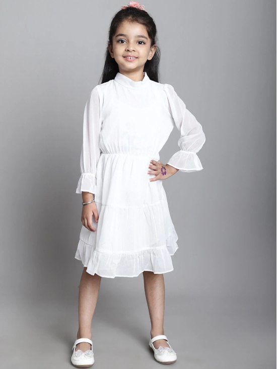 MINI & MING Girls Mock Neck Bell Sleeves Georgette Fit & Flare Dress