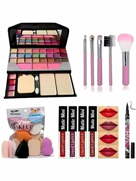 Lenon Makeup Kit ( 6155,5PCBRUSH,6IN1PUFF,REDMATTE,36HRS EYELINER )