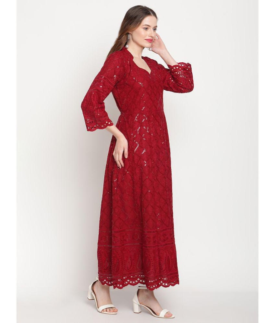 Queenley - Maroon Cotton Womens Flared Kurti - None