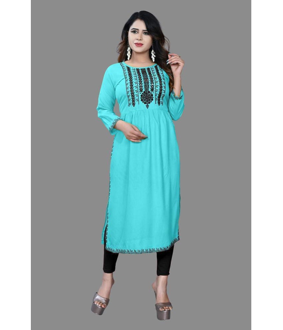 haya fashion - Turquoise Rayon Women's Straight Kurti ( Pack of 1 ) - None