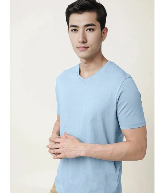 Radprix Cotton Regular Fit Solid Half Sleeves Mens T-Shirt - Light Blue ( Pack of 1 ) - None