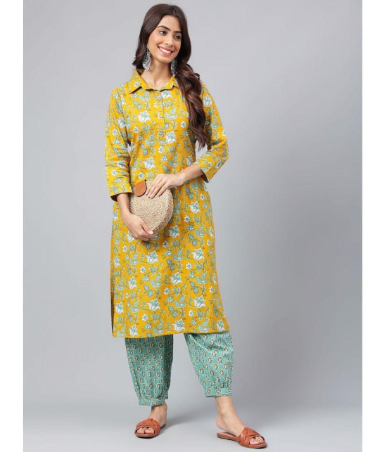 Janasya - Mustard Straight Cotton Women's Stitched Salwar Suit ( Pack of 1 ) - None