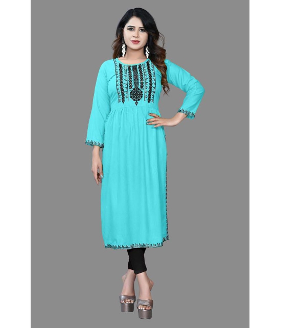 haya fashion - Turquoise Rayon Women's Straight Kurti ( Pack of 1 ) - None