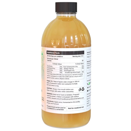 Farm Naturelle Organic Apple Cider Vinegar with Mother and Infused Ginger and Turmeric, 500 ml Along with Raw Acacia Forest Honey, 250 g (Glass Bottle)