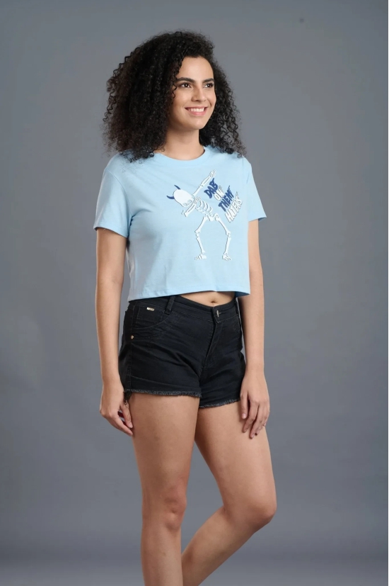 Skeleton Printed Sky Blue Crop Top for Women XXL