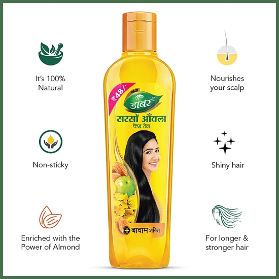 Dabur Amla Sarso Hair Oil - For Longer & Stronger Hair, 100% Natural, Enriched With Almond, 500 Ml