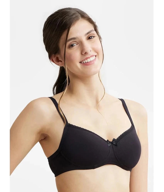 Jockey 1723 Wirefree Padded Super Combed Cotton Elastane Lace Styling T-Shirt Bra - Black - None