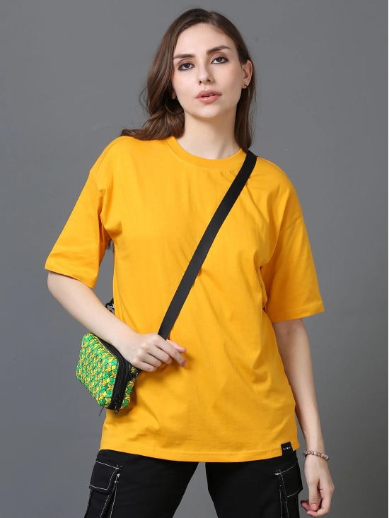 Women Solid Oversized T-Shirt, MUSTARD-L / Mustard