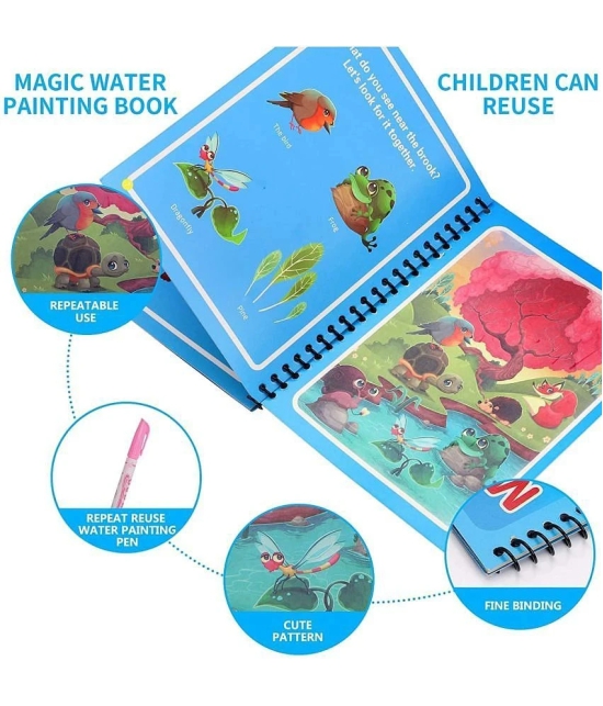 Reusable Magic Water Coloring Books  for Toddlers,  (Pack of 4) Paint with Water Books,Mess-Free Coloring Book,Portable Educational Doodle Drawing Toy,Improving Childrens Imagination,Color P