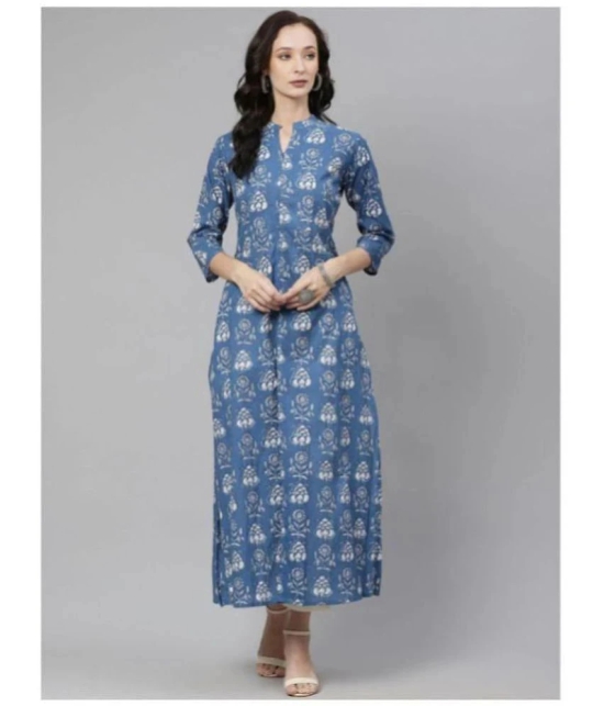 Divena Blue Cotton Straight Kurti - Single - 5XL