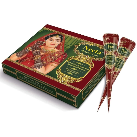 Neeta Mehendi Cones for Hand Desgning & Wedding, Bridal Mehandi Cone Reddish Brown Color 12 Pcs in 1 Box (Pack of 2)