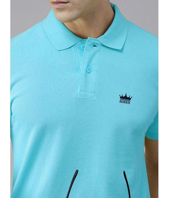 ADORATE - Turquoise Cotton Regular Fit Mens Polo T Shirt ( Pack of 1 ) - None