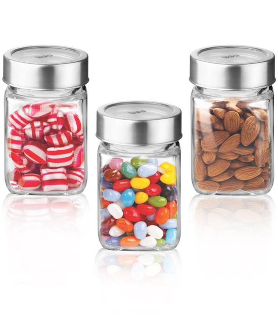 Treo By Milton Cube Storage Glass Jar, Set of 3, 310 ml Each, Transparent | Airtight | Multipurpose Jar | Easy to Handle - Transparent