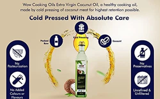 WOW COOKING OILS Certified Organic Virgin Cold Pressed Organic Coconut Cooking Oil 1000 ml ( 1 LTR ) Glass Bottle