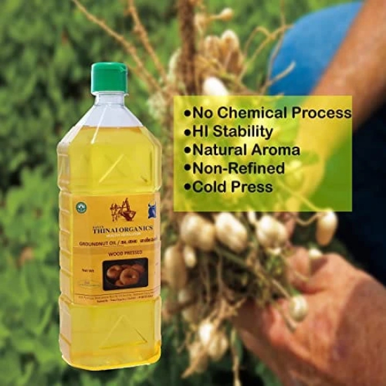 Sana's Thinai organics -Wood Press Edible Groundnut Oil | Peanut Oil (Virgin, Chekku/Ghani) (500 ML)