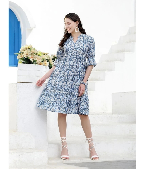 Stylum Cotton Printed Knee Length Womens Fit & Flare Dress - Blue ( Pack of 1 ) - None