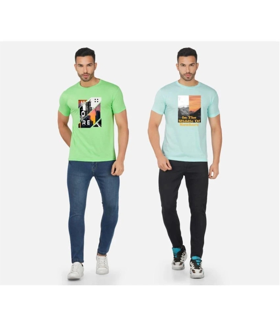 CHOZI Cotton Blend Regular Fit Printed Half Sleeves Mens T-Shirt - Multicolor ( Pack of 2 ) - None